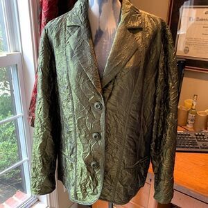 Green metallic look crinkle blazer jacket